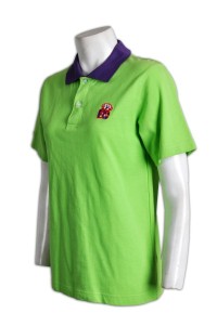 P464自家製作女裝polo衫  訂做poloshirt服務中心 自訂團體活動poloshirt專門店HK   青綠色撞色領紫色